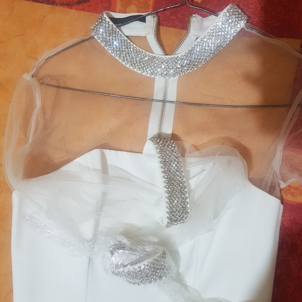 White mesh dress with rhinestones "niseka"